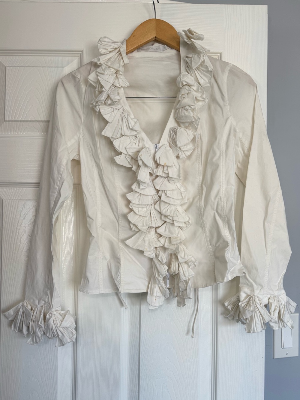 Women's White Ruffle-Front Blouse